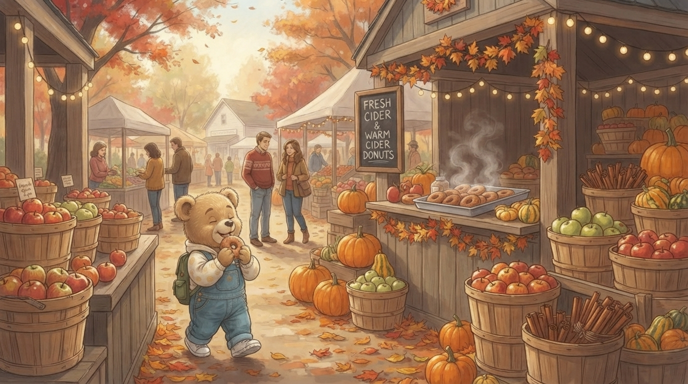 Fred Bear enjoying the tastes of the fall market